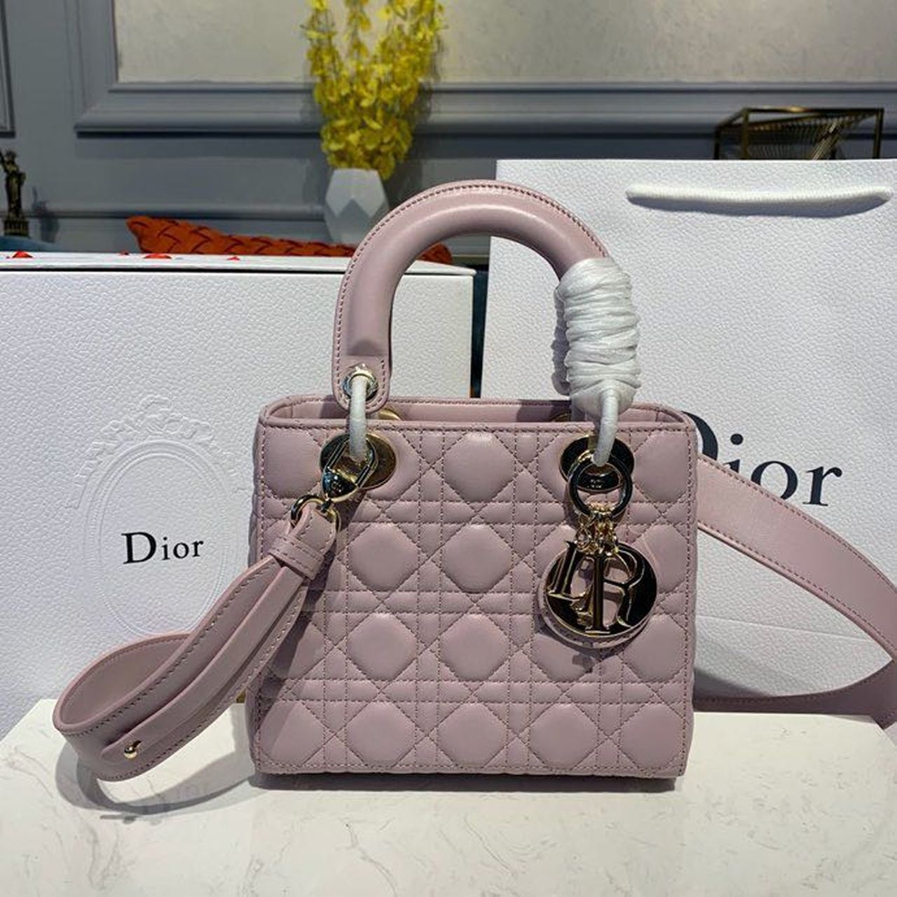 Christian Dior Small Lady Dior Bag Gold Toned Hardware Lotus Pearlescent For Women 8in/20cm CD - Soul Replicas