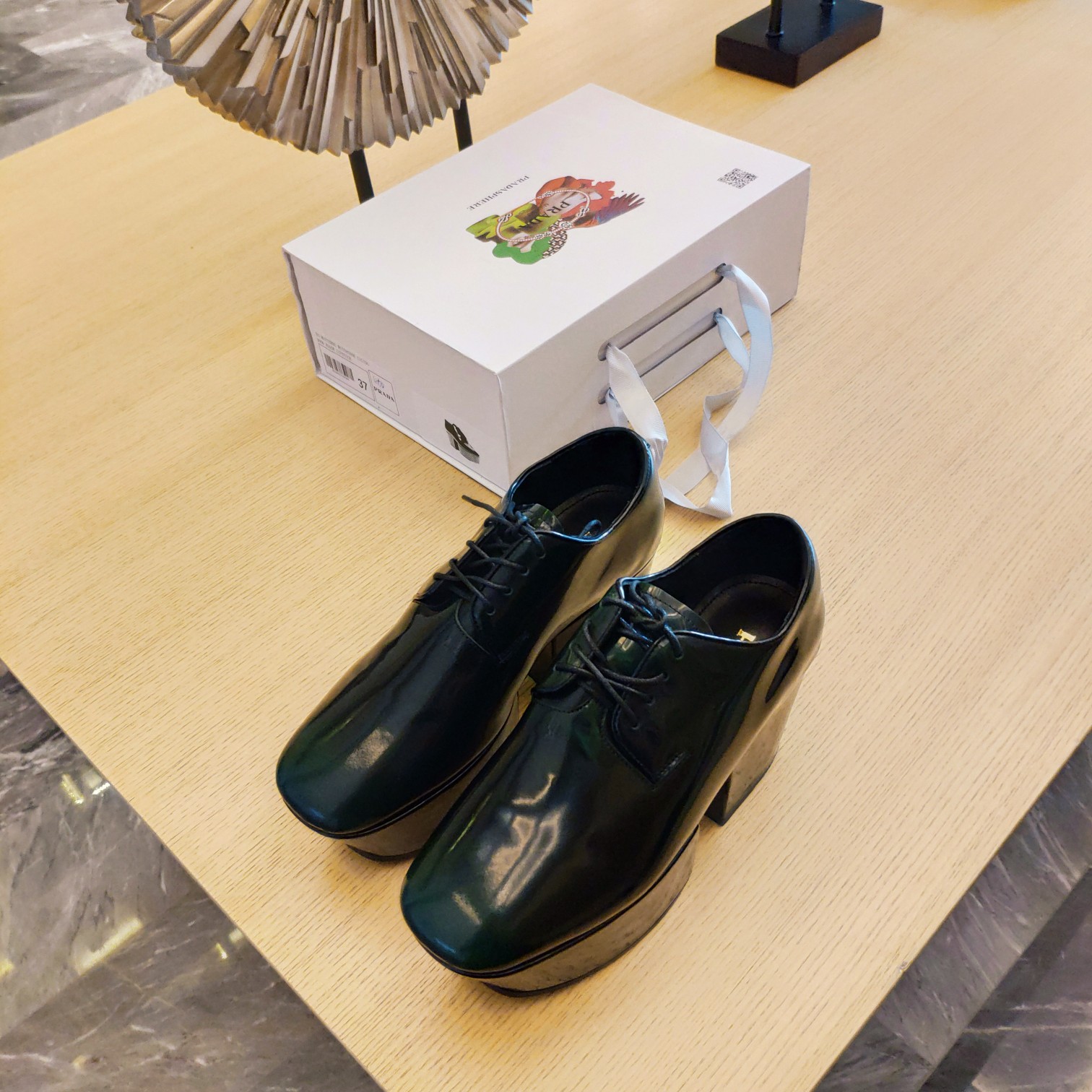 Prada Platform Lace-Ups Shoes Green For Women 2.75in/70mm Prada - Soul Replicas