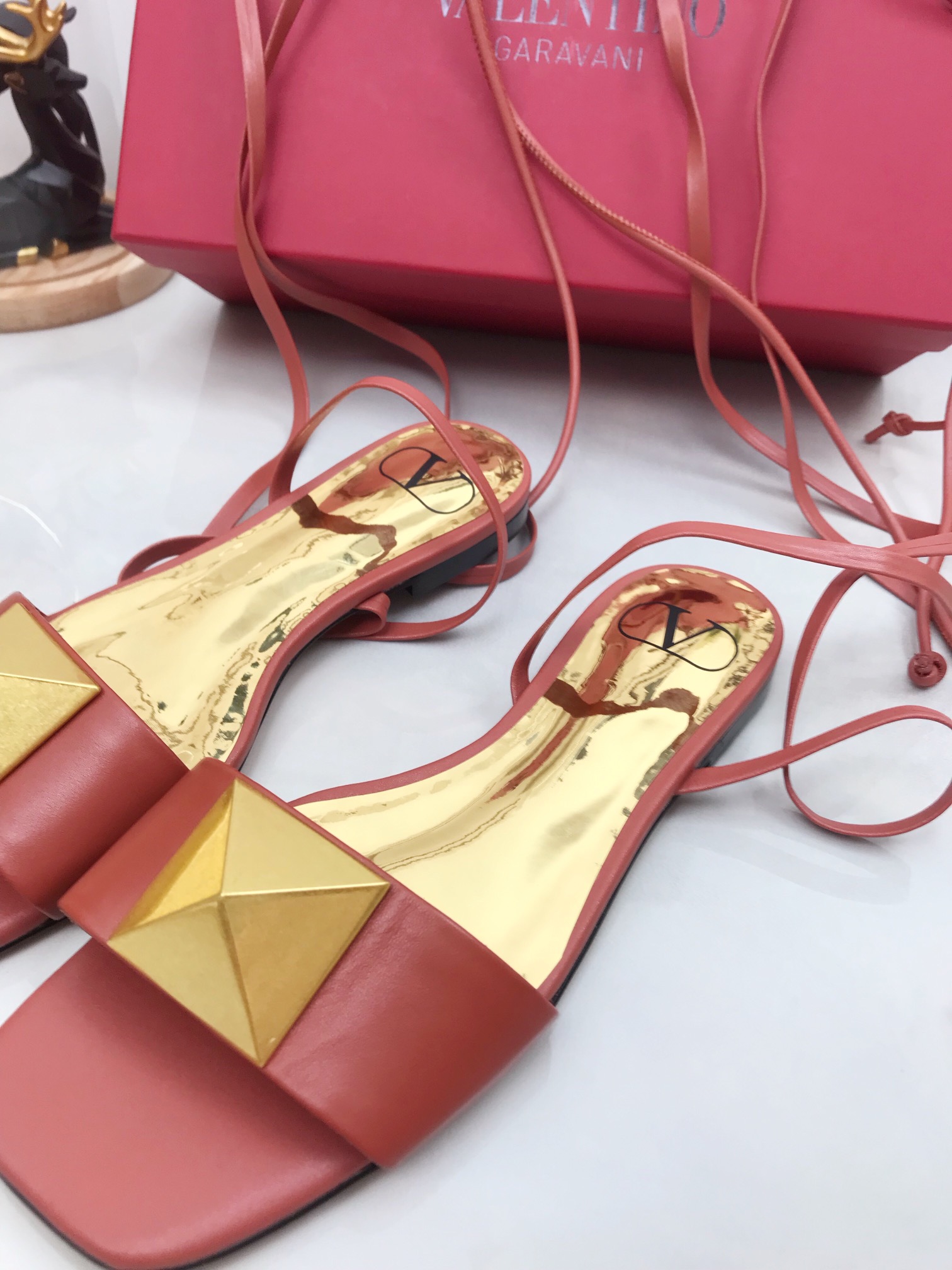 Valentino Garavani One Stud Gladiator Flat Sandals Light Brown For Women WS0EK9CYI - Soul Replicas