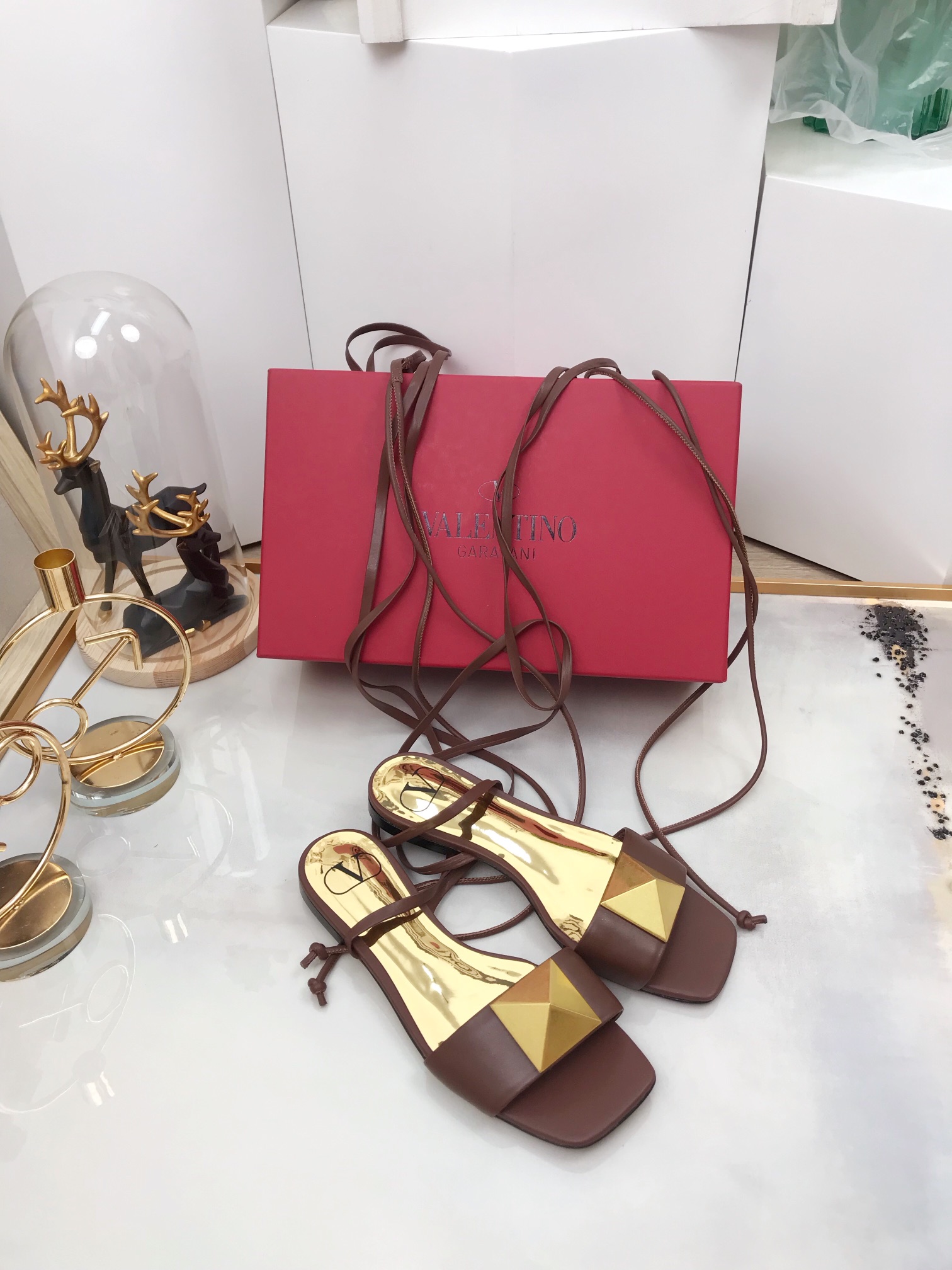 Valentino Garavani One Stud Gladiator Flat Sandals Brown For Women WS0EK9CYI - Soul Replicas