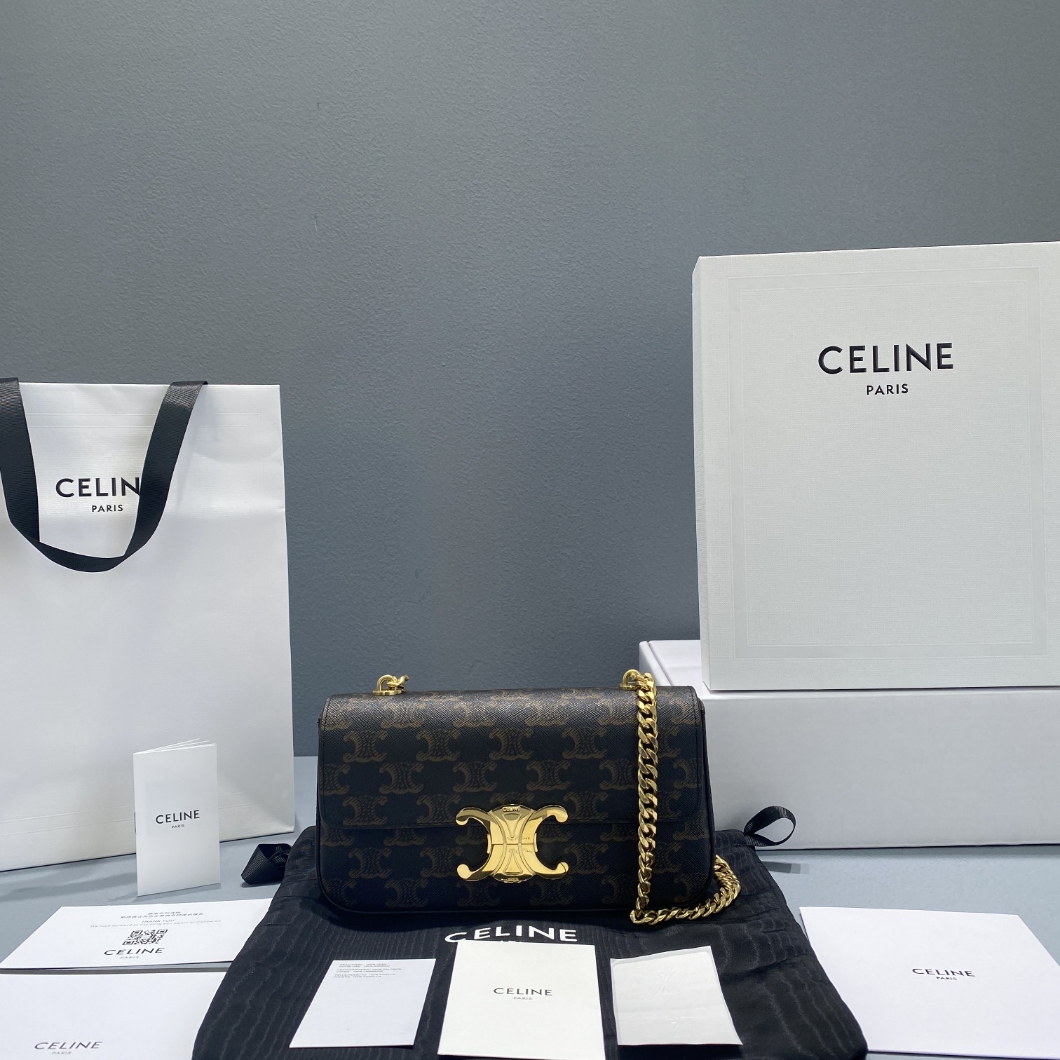 Celine Chain Shoulder Bag Triomphe In Triomphe Canvas Brown For Women 8in/20.5cm 197992DQW.04LU - Soul Replicas