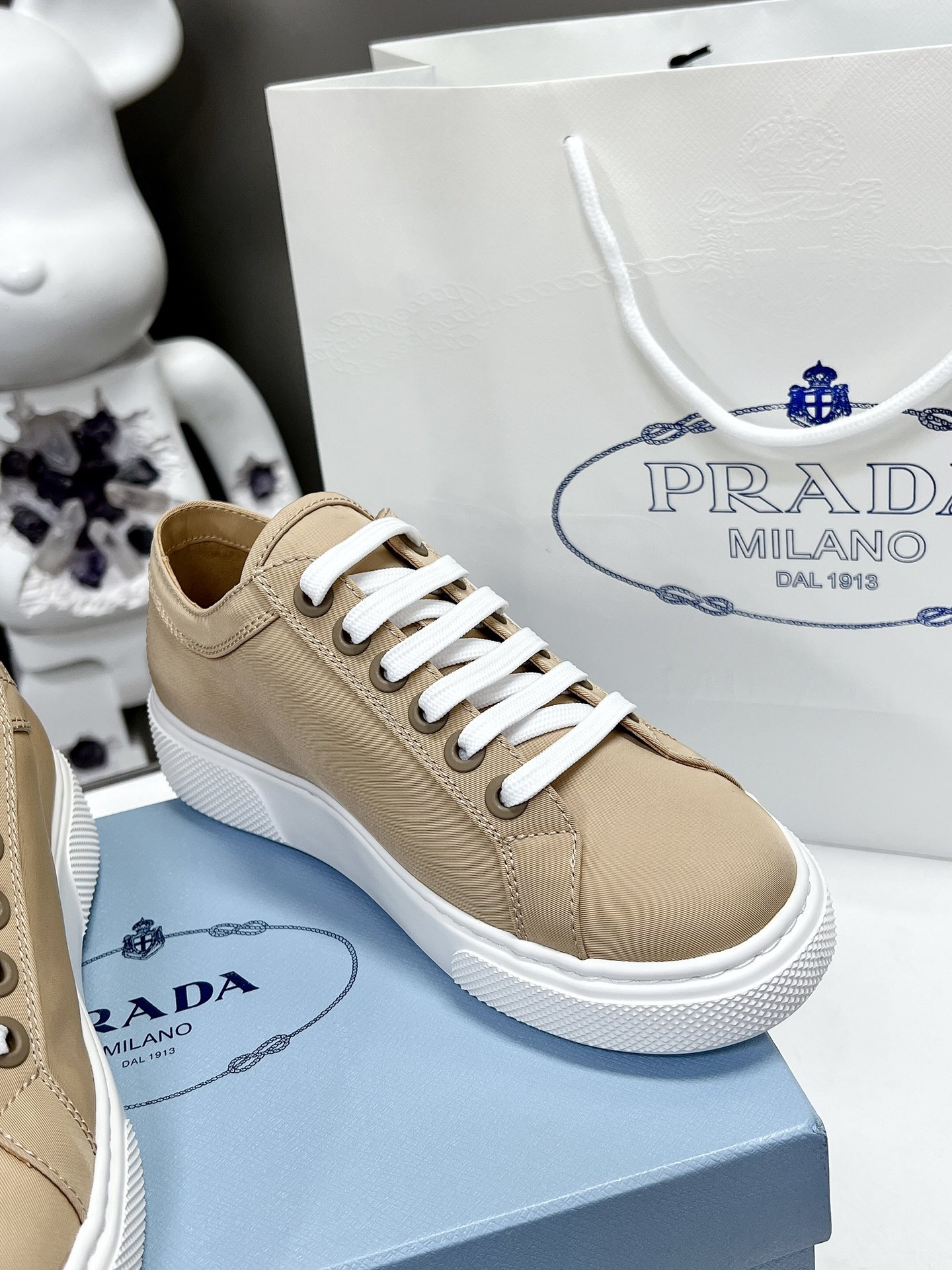 Prada Macro Re-Nylon And Brushed Sneakers Brown For Women 1.2in/30mm Prada - Soul Replicas
