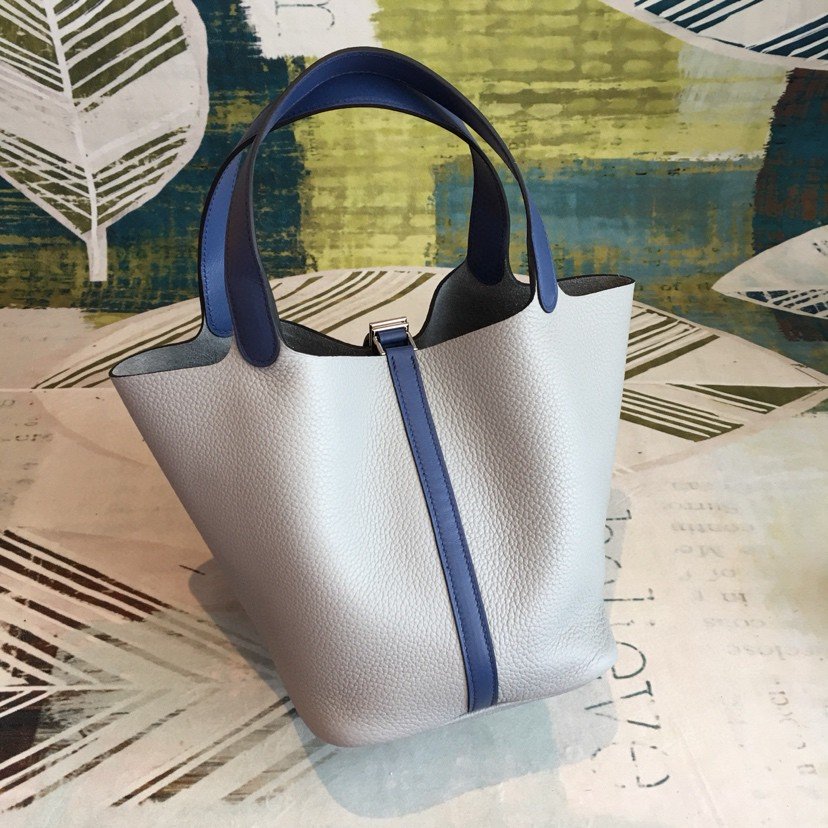 Hermes Picotin Lock 18 Bag Grey/Navy Blue With Silver-Toned Hardware For Women. Women-s Handbags 7.1in/18cm - Soul Replicas