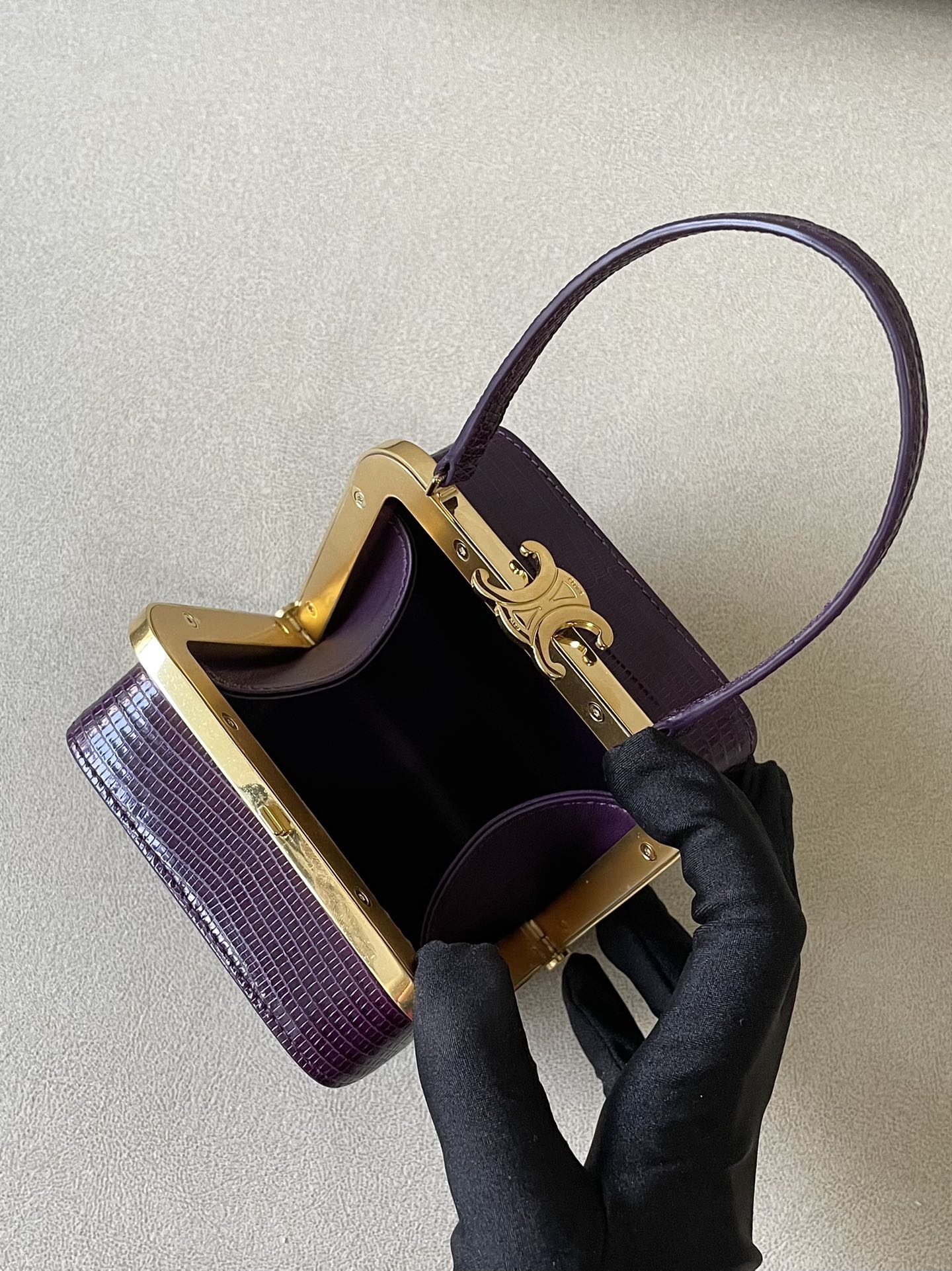 Celine Triomphe Minaudiere In Lizard Violet For Women 4in/10cm - Soul Replicas