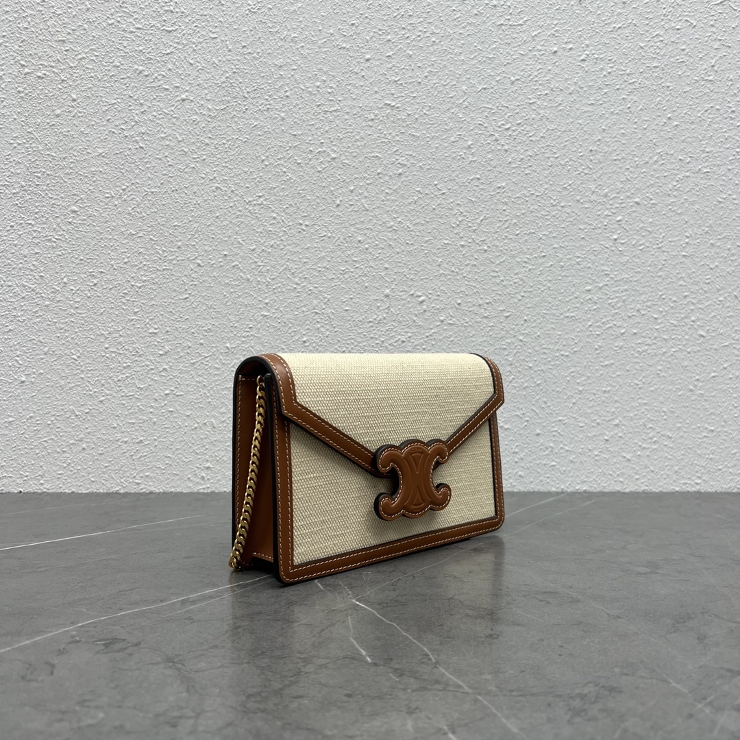Celine Wallet On Chain Triomphe In Textile Natural / Tan For Women 7in/19cm 10J972DB2.02NT - Soul Replicas