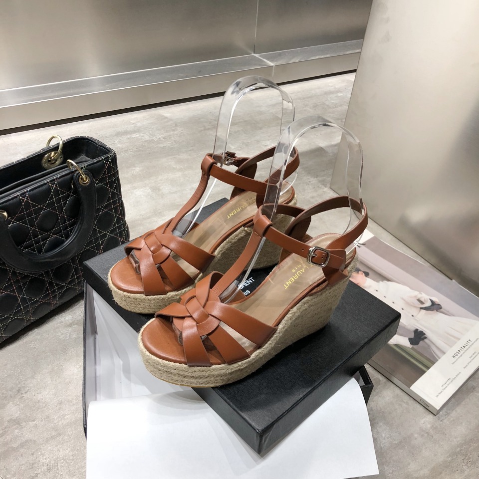 Yves Saint Laurent Women's Tribute Espadrilles Wedge Brown For Women YSL 611924BDA002206 - Soul Replicas