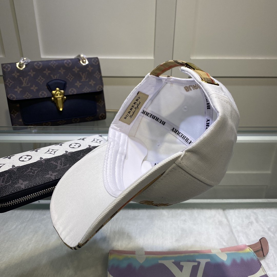 Burberry Monogram Motif Icon Stripe Cotton Baseball Cap In White - Soul Replicas