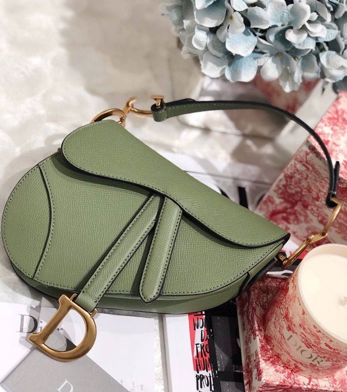 Christian Dior Saddle Bag Cedar Green Grained Canvas Spring For Women 20cm/8in CD - Soul Replicas