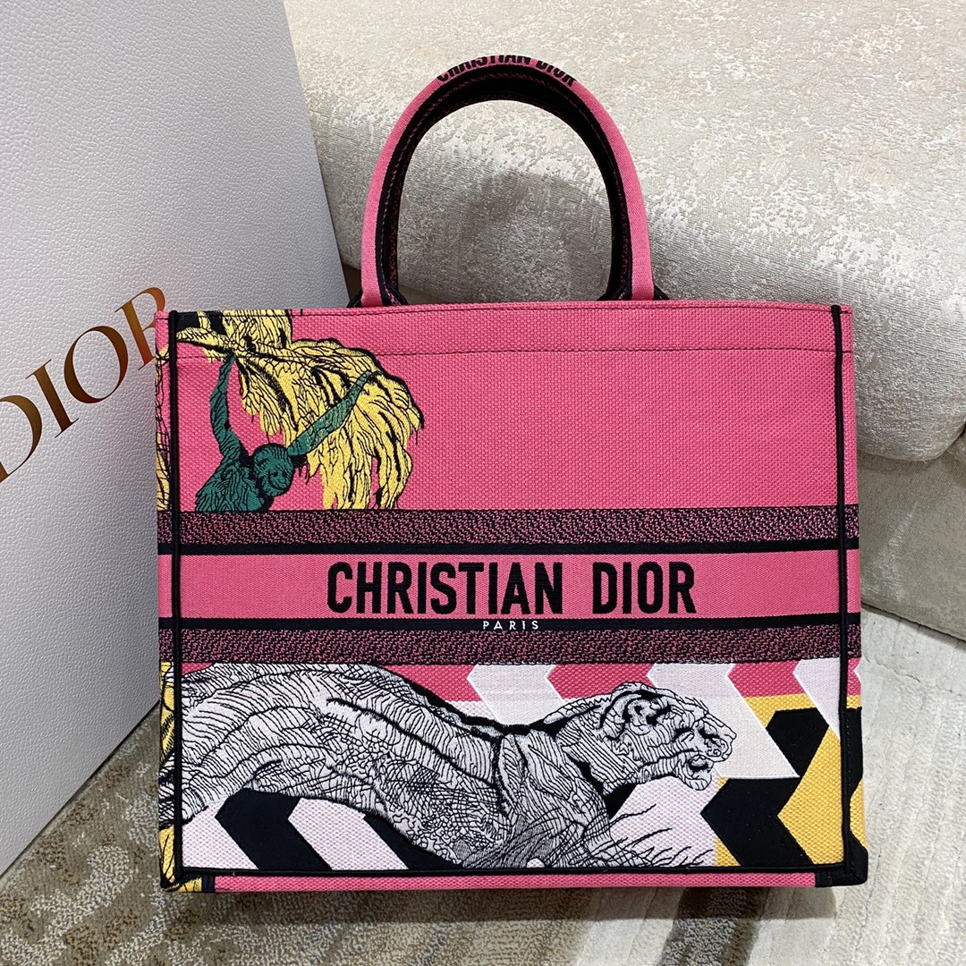 Christian Dior Large Dior Book Tote Multicolor Toile de Jouy Zoom Pop Embroidery. Fuchsia Pink. For Women Women's Handbags. 41cm CD M1286ZROH_M929 - Soul Replicas