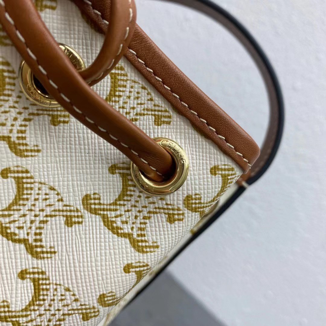 Celine Small Drawstring Bag In Trimphe Canvas White For Women 7.9in/20cm - Soul Replicas