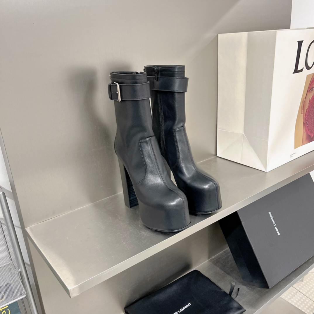 Yves Saint Laurent Women's Cherry Buckle Platform Booties Black For Women YSL 6876621Y8001000 - Soul Replicas