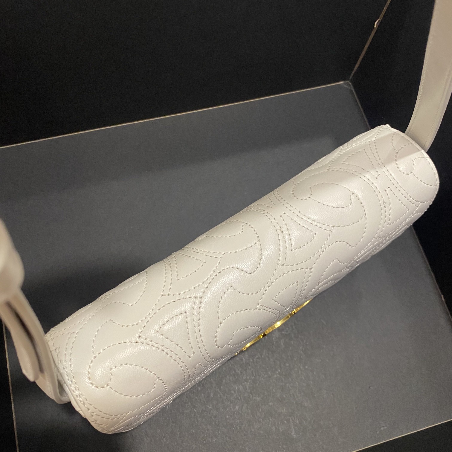 Celine Triomphe Shoulder Bag In Quilted Triomphe Lambskin White For Women 8in/20cm 194143EF4.01BC - Soul Replicas