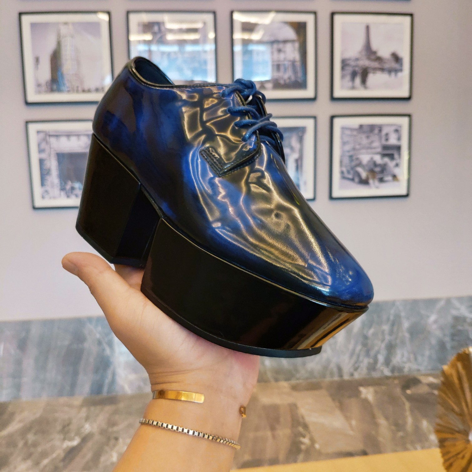 Prada Platform Lace-Ups Shoes Blue For Women 2.75in/70mm Prada - Soul Replicas