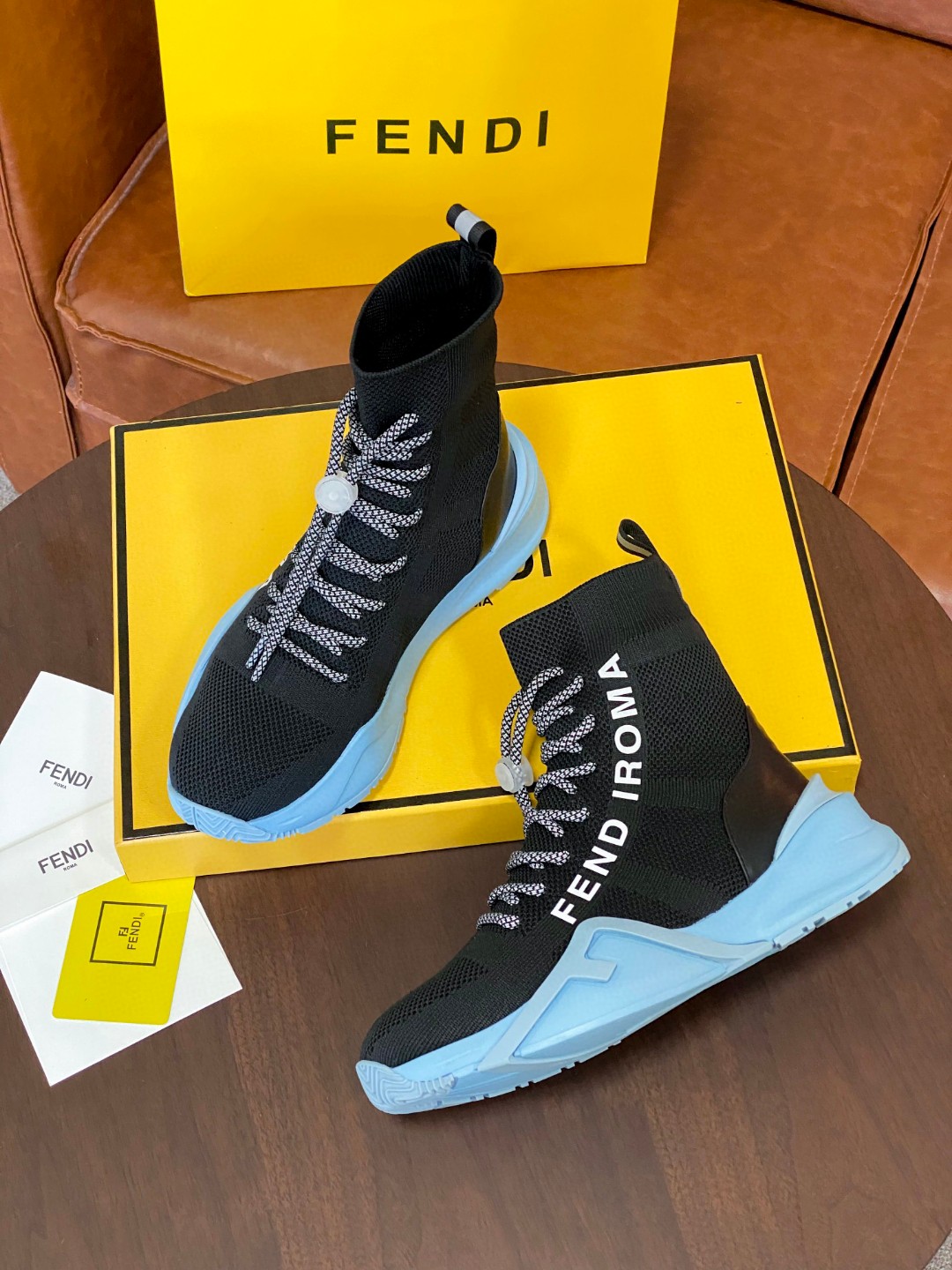 Fendi High Top Sneakers Black Blue For Women - Soul Replicas