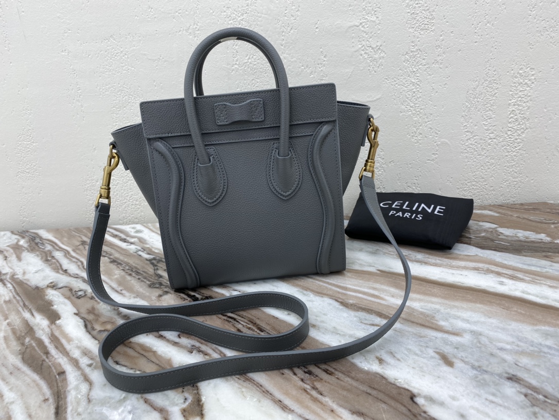 Celine Nano LuGucciage Bag In Drummed Grey For Women 8in/20cm 189243AQL.10KL - Soul Replicas