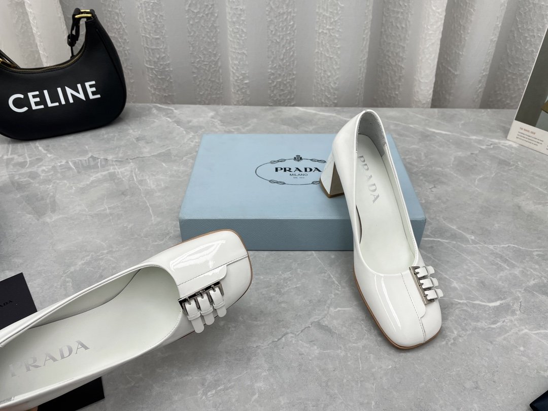 Prada Brushed Pumps White For Women 2.5in/65mm Prada - Soul Replicas