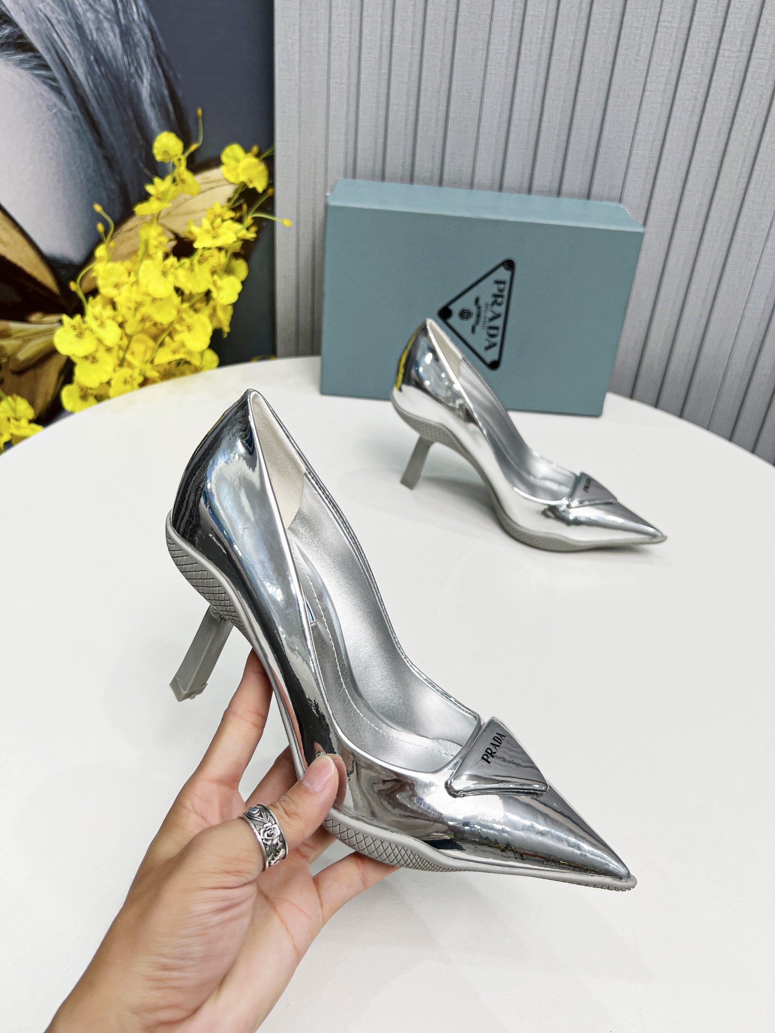 Prada Brushed Slingback Pumps Silver For Women Prada - Soul Replicas