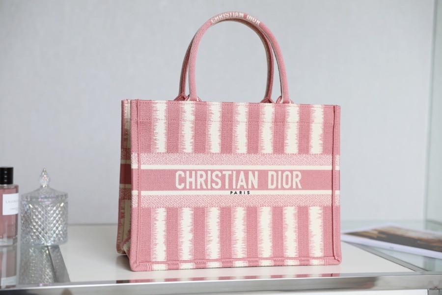 Christian Dior Medium Dior Book Tote  Pink D-Stripes Embroidery For Women 36cm/16.5in CD - Soul Replicas