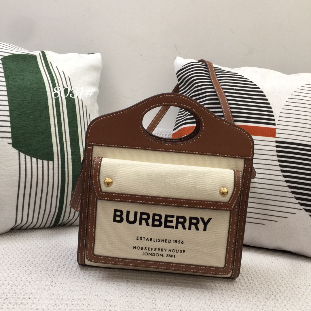 Burberry Mini Two-tone Canvas And Pocket Bag Brown For Women. Women-s Bags 10.4in/26.5cm 80393611 - Soul Replicas