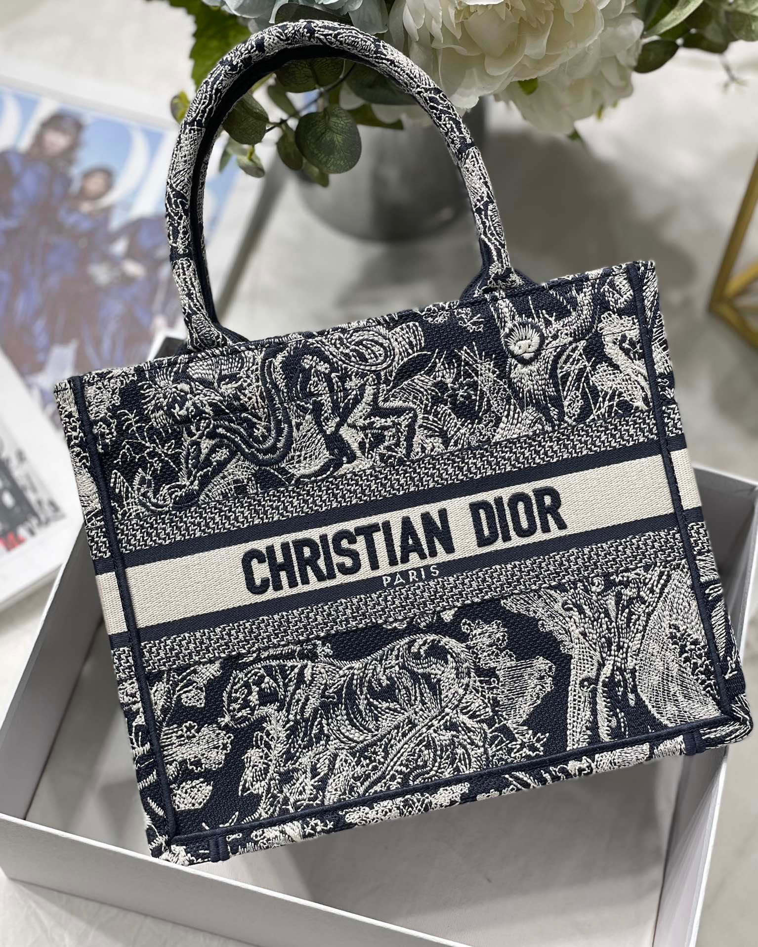 Christian Dior Small Dior Book Tote Blue. For Women. Women's Handbags 26.5cm/10.5in CD M1265ZRGO_M928 - Soul Replicas