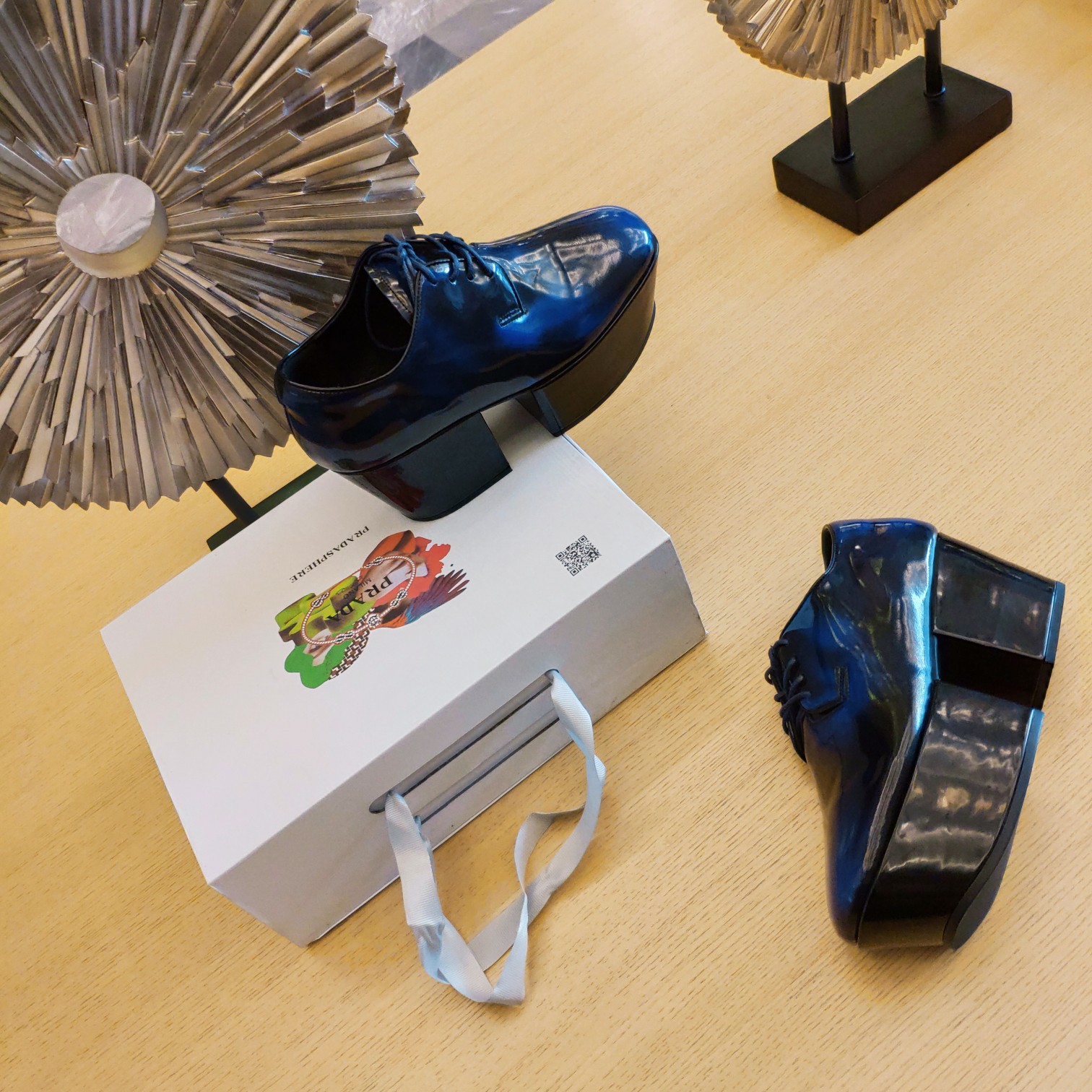 Prada Platform Lace-Ups Shoes Blue For Women 2.75in/70mm Prada - Soul Replicas