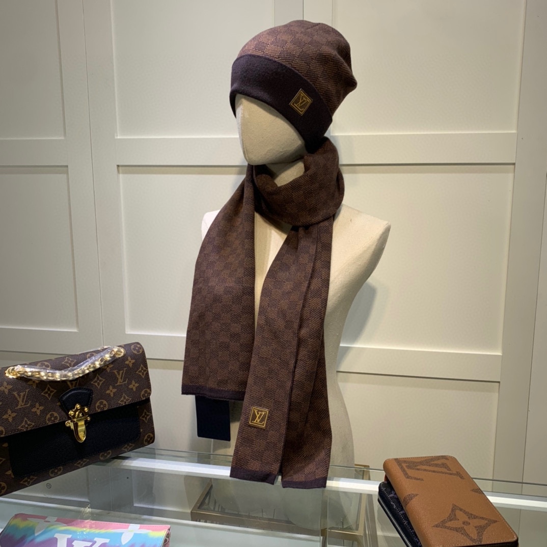 Louis Vuitton Beanie & Scarf Set In Brown - Soul Replicas