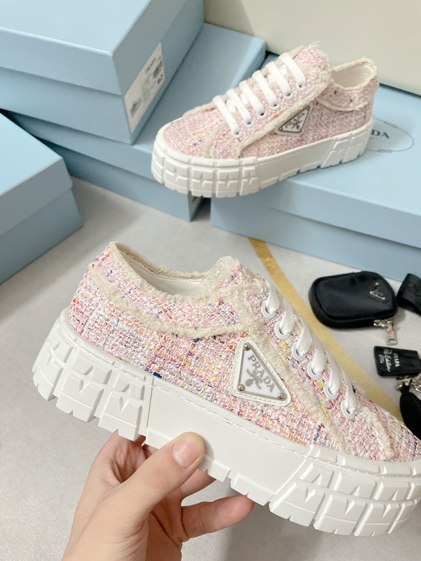 Prada Double Wheel Gabardine Sneakers Pink For Women 2in/50mm Prada - Soul Replicas
