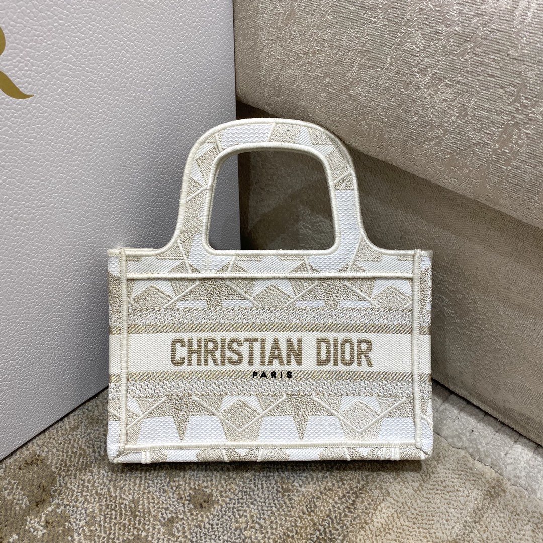 Christian Dior Mini Dior Book Tote Embroidery Stars Gold Dior Bag. Beige. For Women Women's Handbags. 22.5cm CD - Soul Replicas