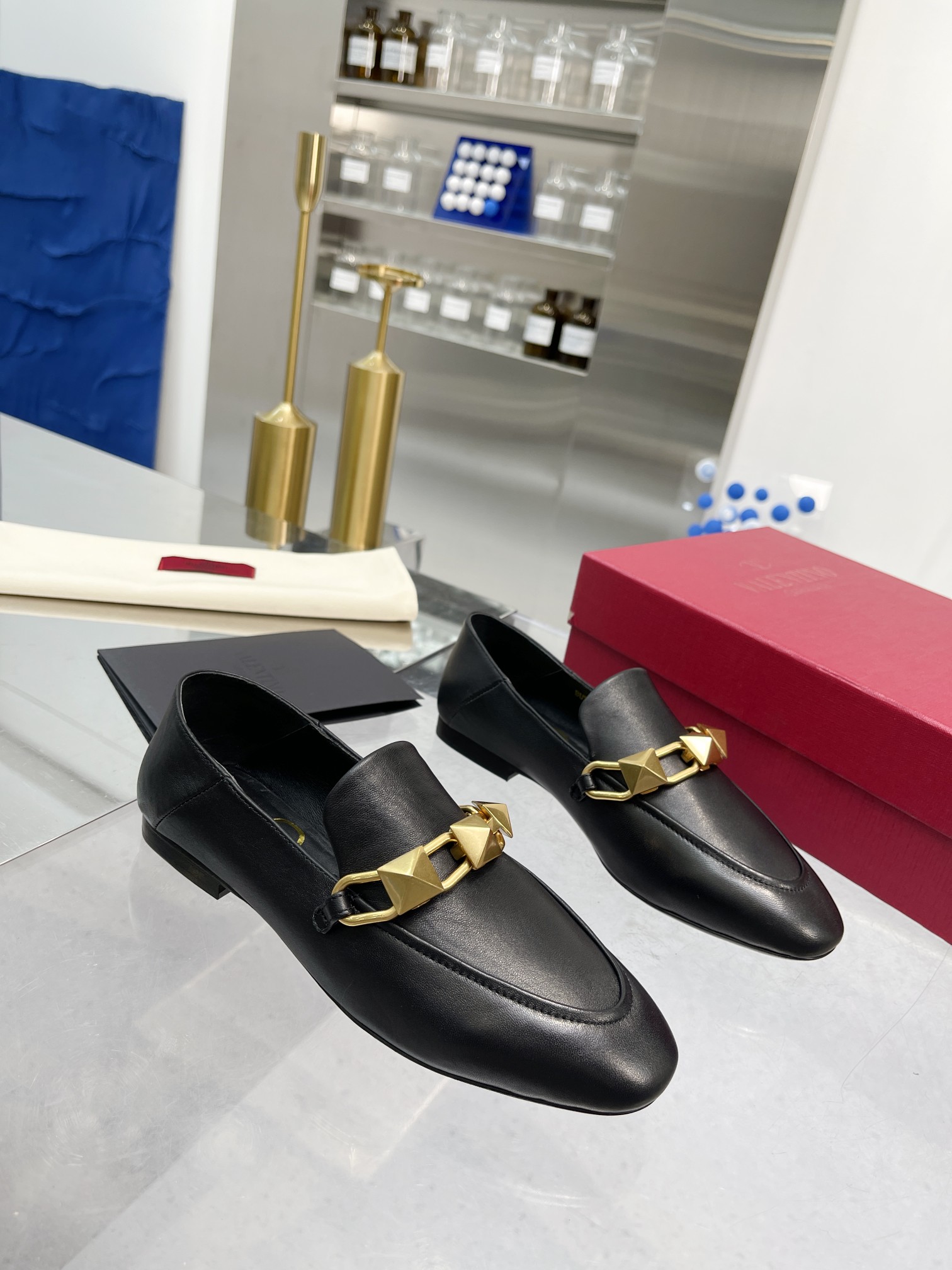 Valentino Garavani VLogo Studded Loafers Black For Women - Soul Replicas