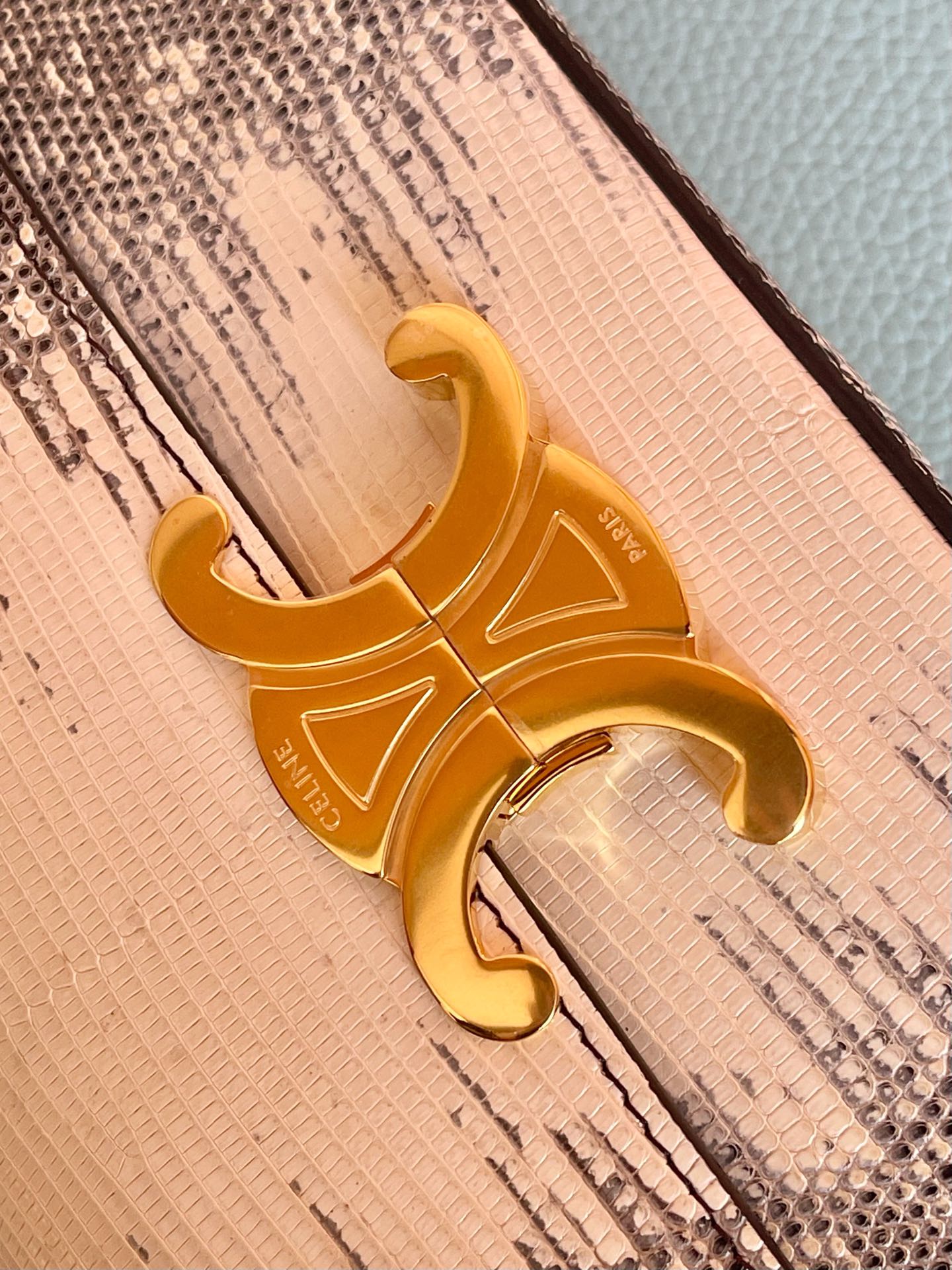 Celine Triomphe Shoulder Bag In Lizard Natural For Women 8in/20cm 194144BF5.02VG - Soul Replicas