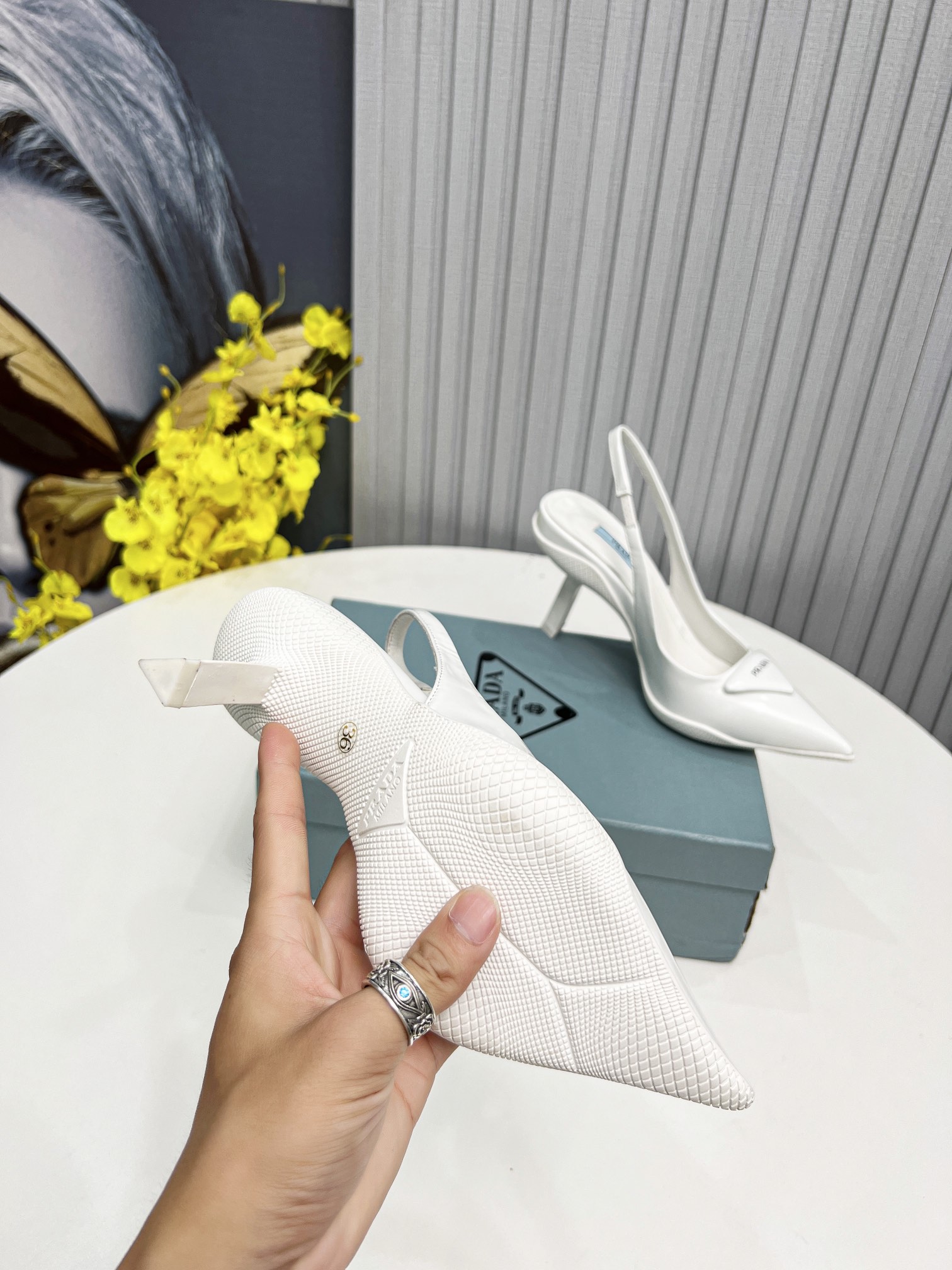 Prada Brushed Slingback Pumps White For Women Prada  - Soul Replicas