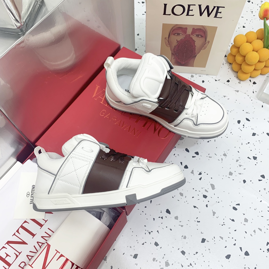 Valentino Garavani Open Skate Sneakers With Patent Band Dark Brown For Women WS0FB1DXI - Soul Replicas