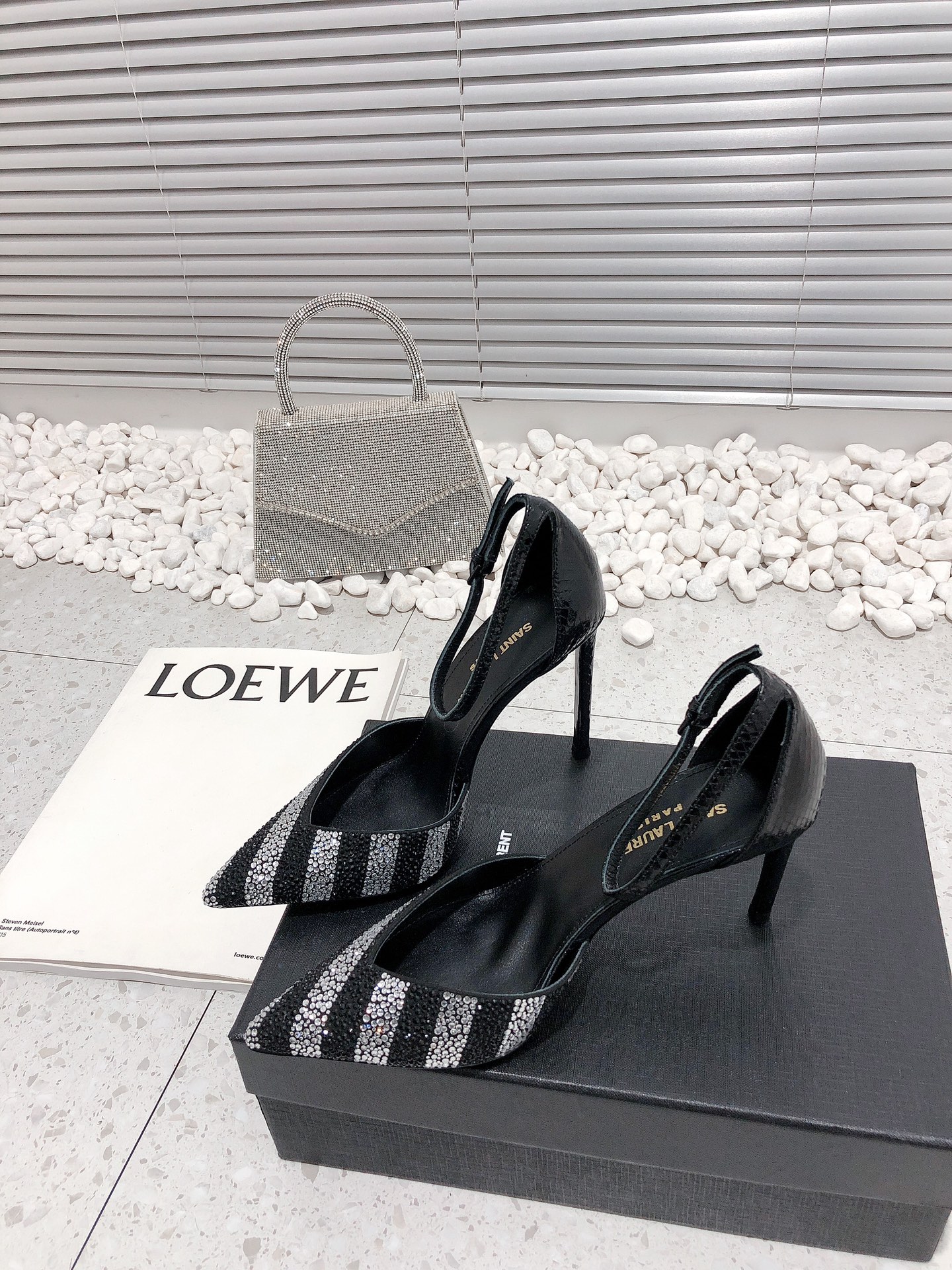 Yves Saint Laurent Women's Glittering Rhinestone Embellished Pumps Black For Women YSL - Soul Replicas