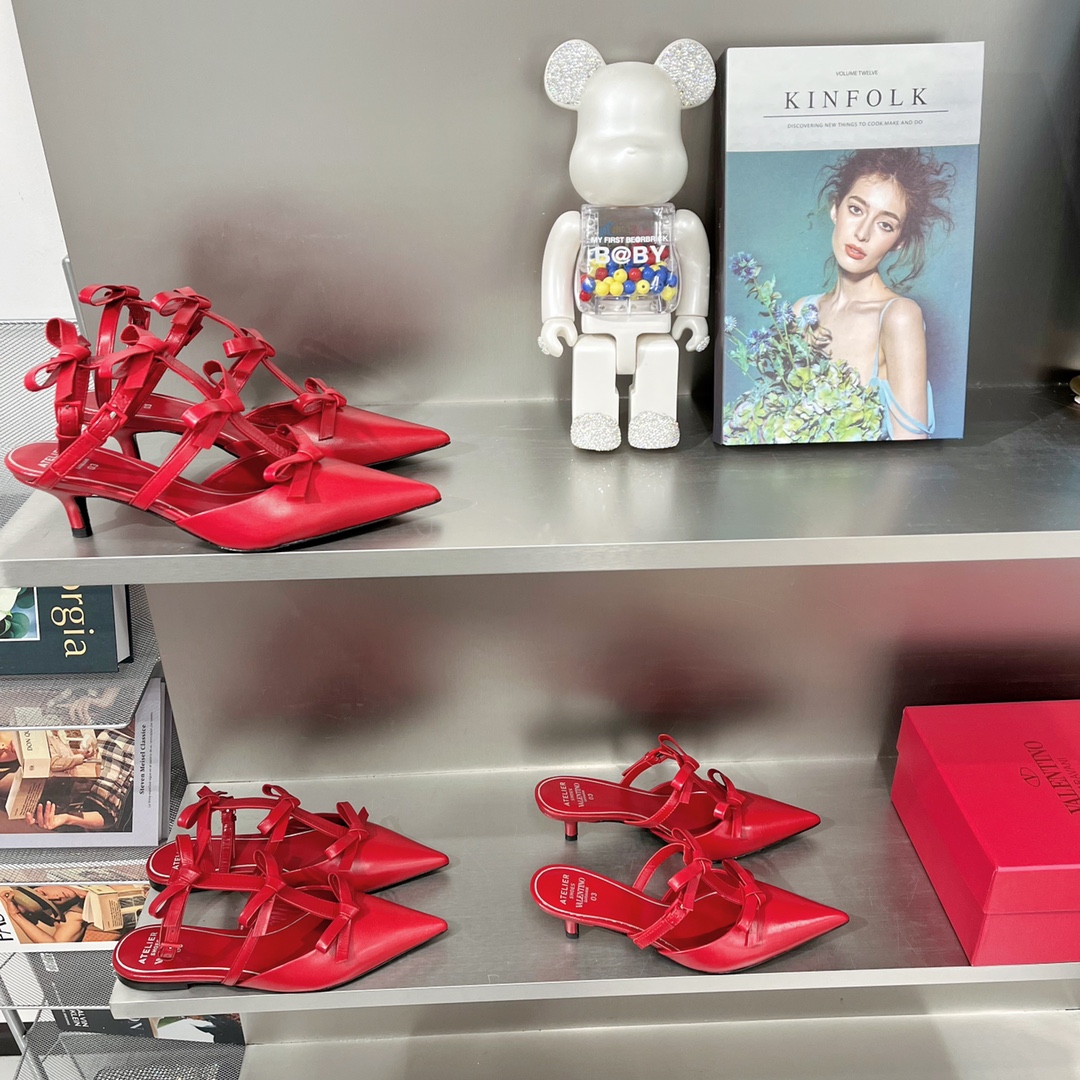 Valentino Garavani Ribbon Strap Stiletto Mule Slipper Red For Women T024HL146 - Soul Replicas