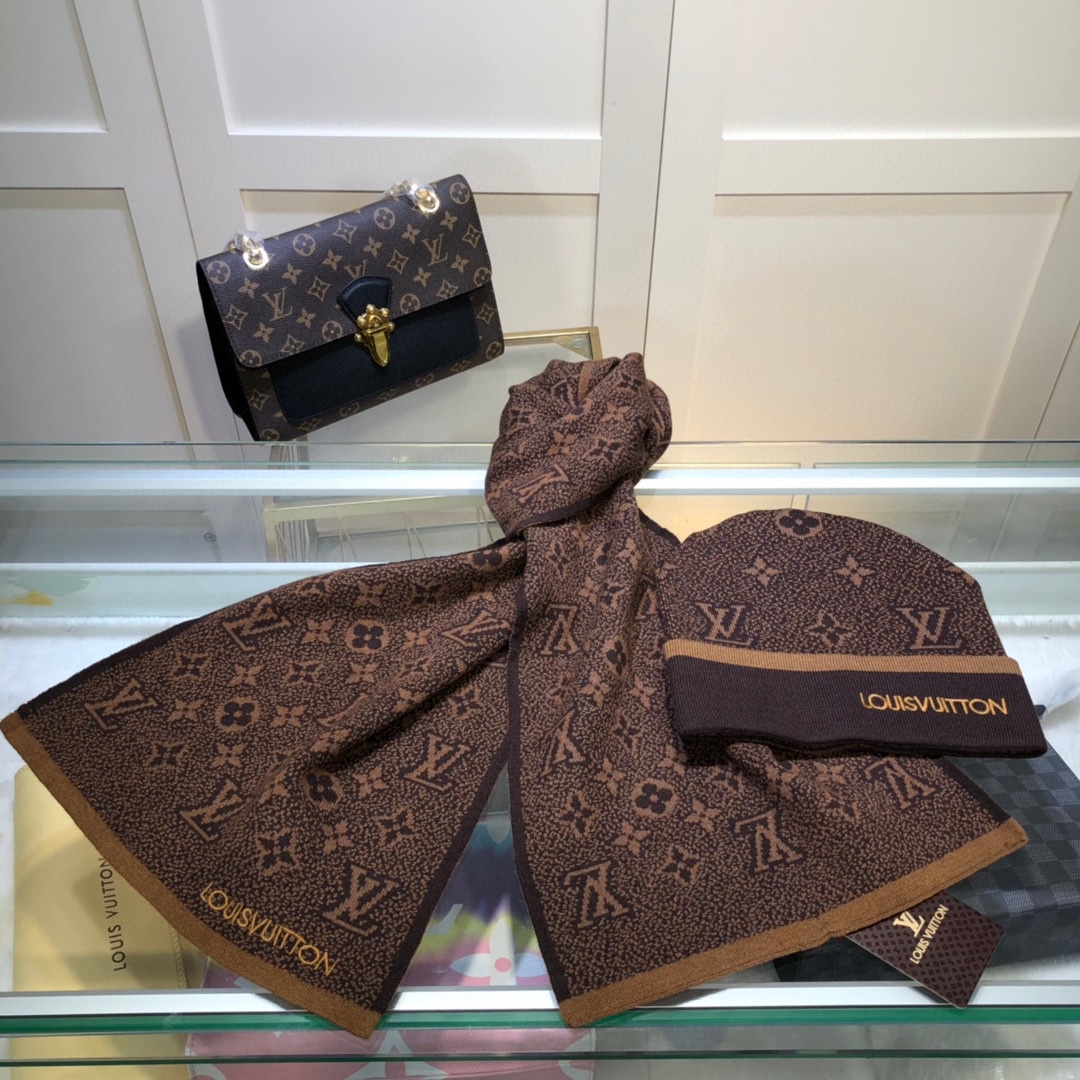 Louis Vuitton Beanie & Scarf Set In Brown - Soul Replicas
