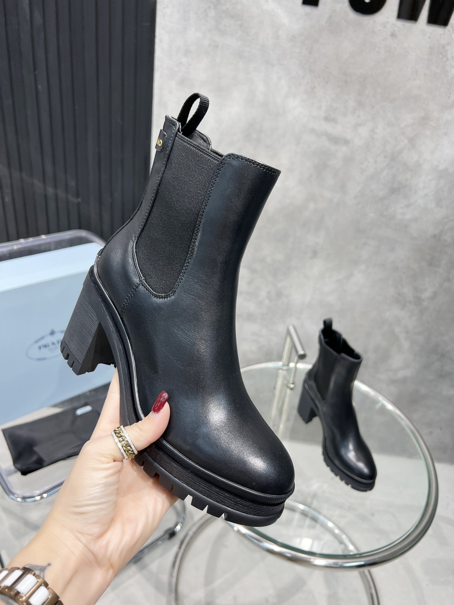 Prada Lug Sole Chelsea Boots Black For Women 2.3in/55mm Prada 0400014408655 - Soul Replicas