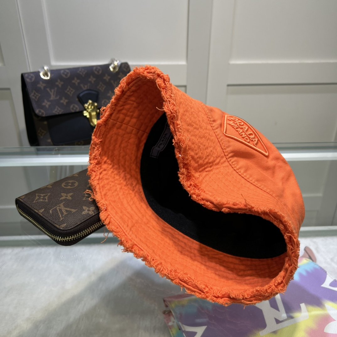 Prada Drill Bucket Hat Orange Prada Hat 1HC137_2FMB_F0049 - Soul Replicas