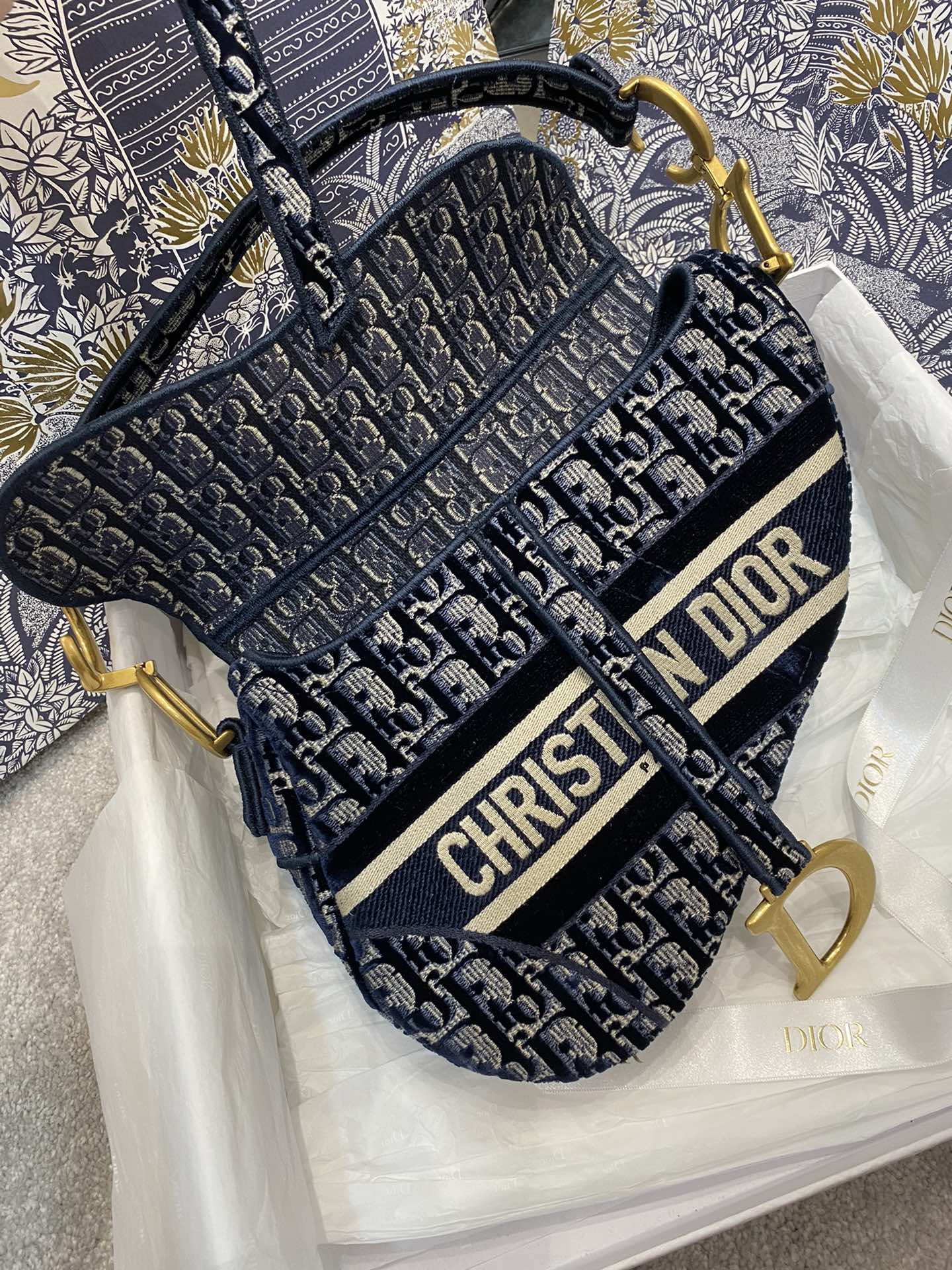 Christian Dior Saddle Bag Blue Oblique Canvas Gold Toned Hardware For Women 25cm/10in CD - Soul Replicas