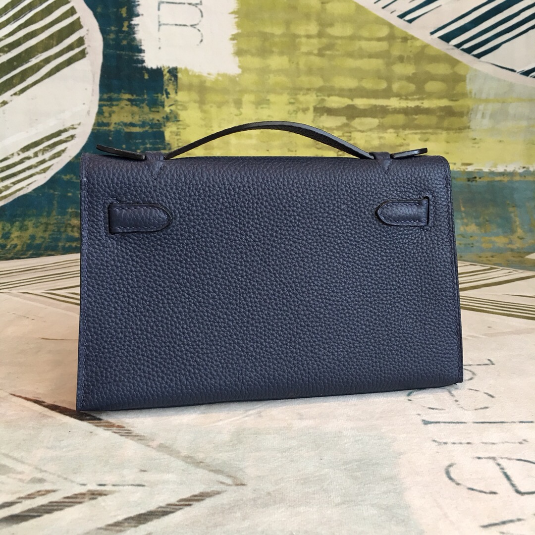 Hermes Kelly Pochettee Black For Women Silver Toned Hardware 8.5in/22cm - Soul Replicas