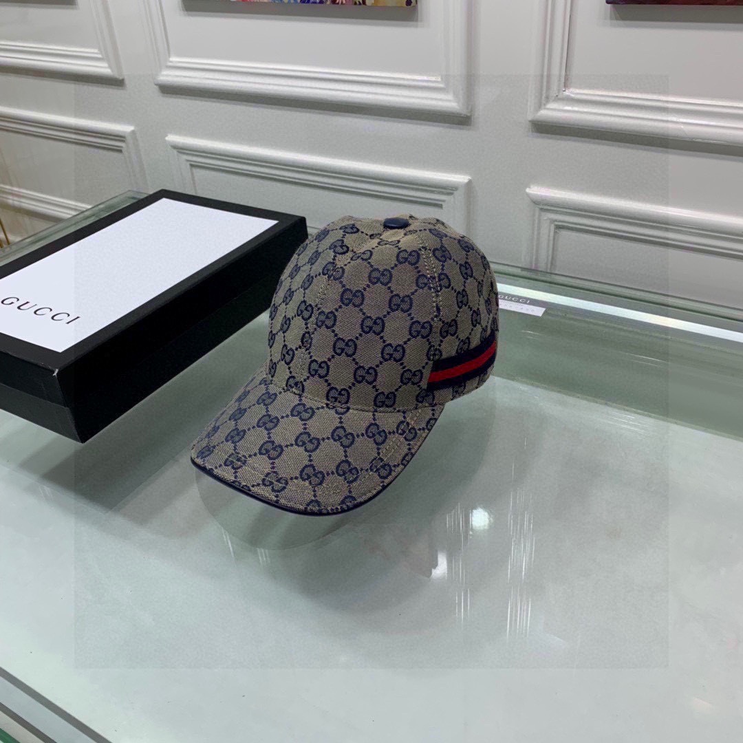 Original Gucci Canvas Baseball Hat With Web Beige/Blue Gucci Hat - Soul Replicas