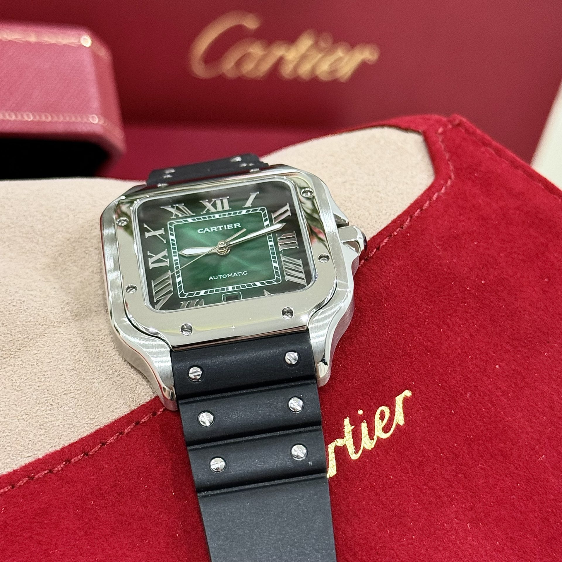 Cartier Replica Watches Santos WSSA0061 Green Dial Rubber Strap BV Factory 39.8mm - Soul Replicas