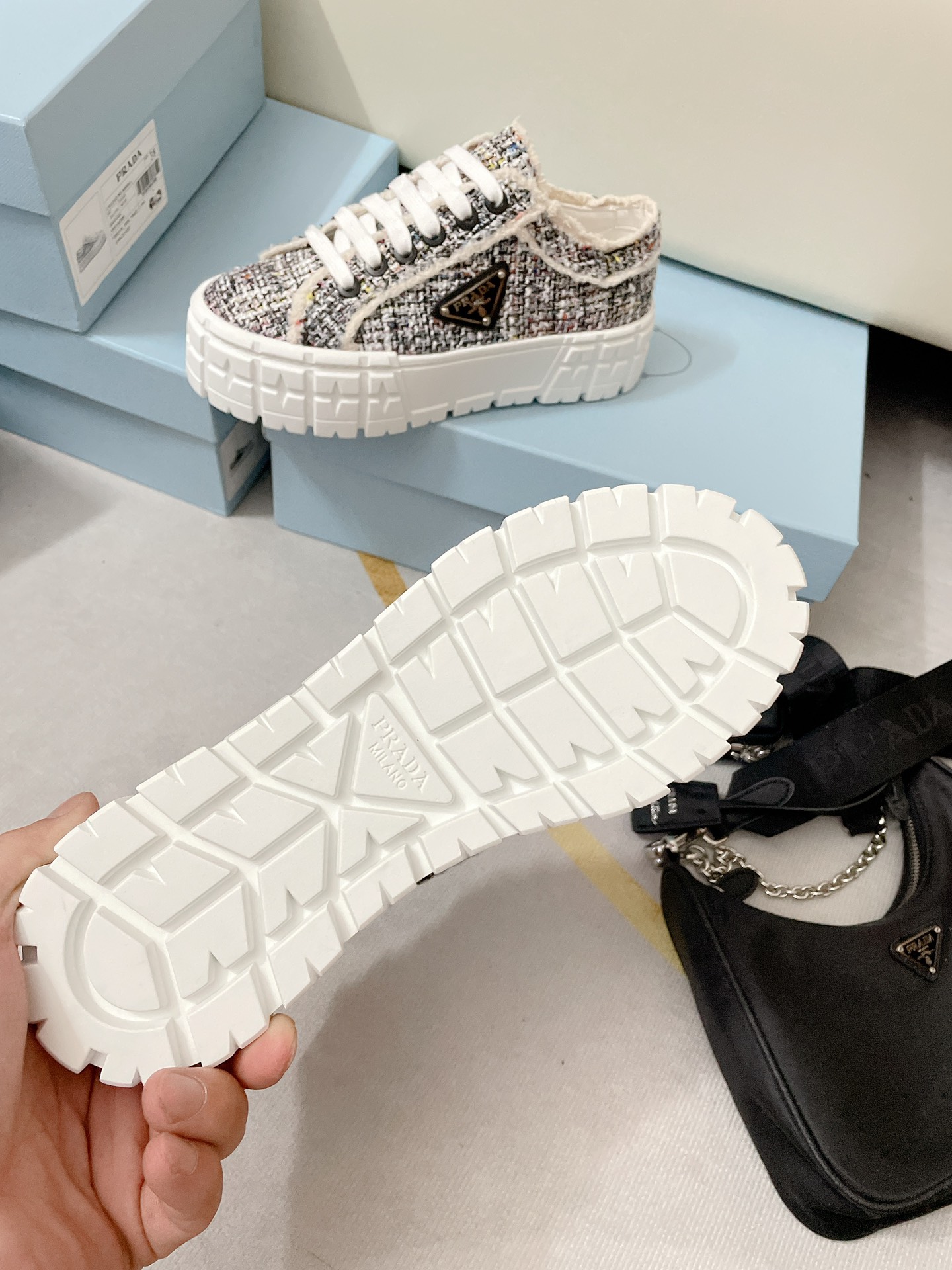 Prada Double Wheel Gabardine Sneakers Black For Women 2in/50mm Prada - Soul Replicas