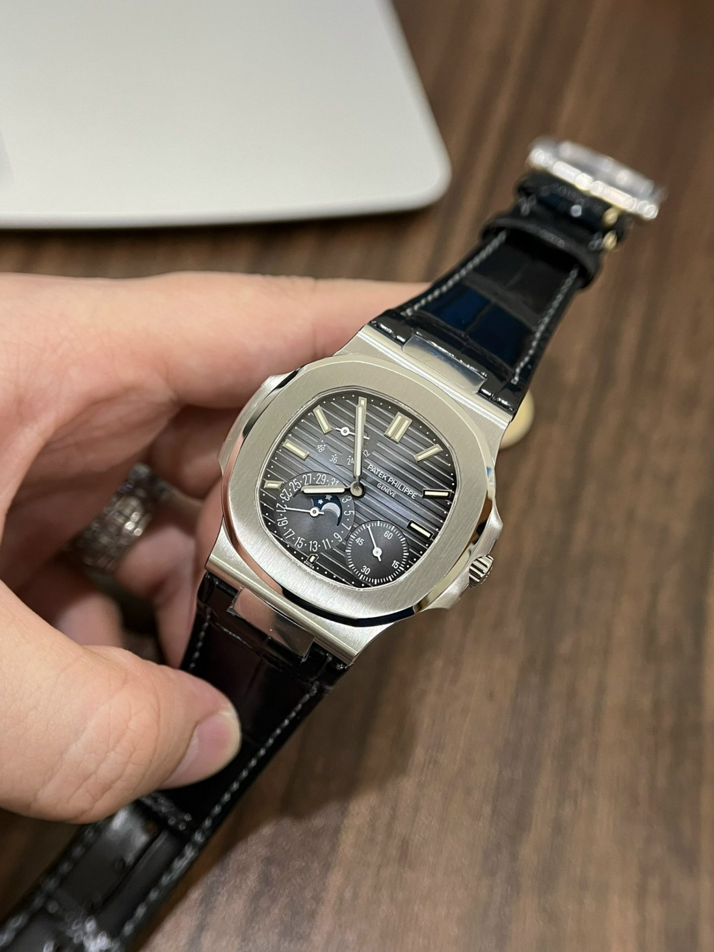 Patek Philippe Replica Watch Nautilus 5712 Blue Dial Leather Strap PPF Factory 40mm - Soul Replicas