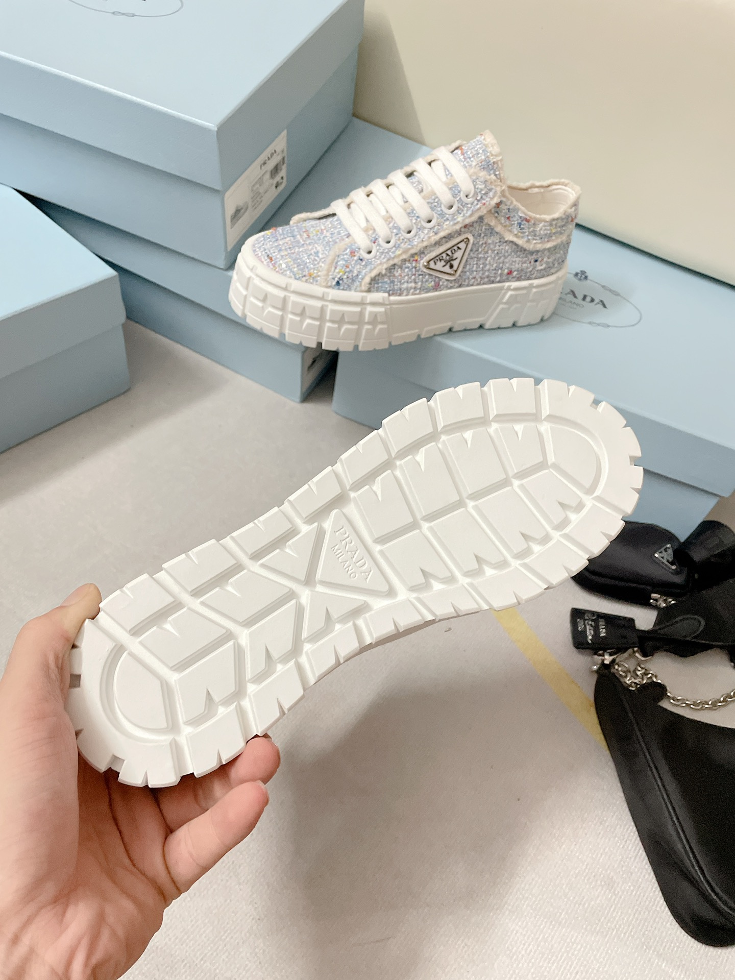 Prada Double Wheel Gabardine Sneakers Light Blue For Women 2in/50mm Prada - Soul Replicas