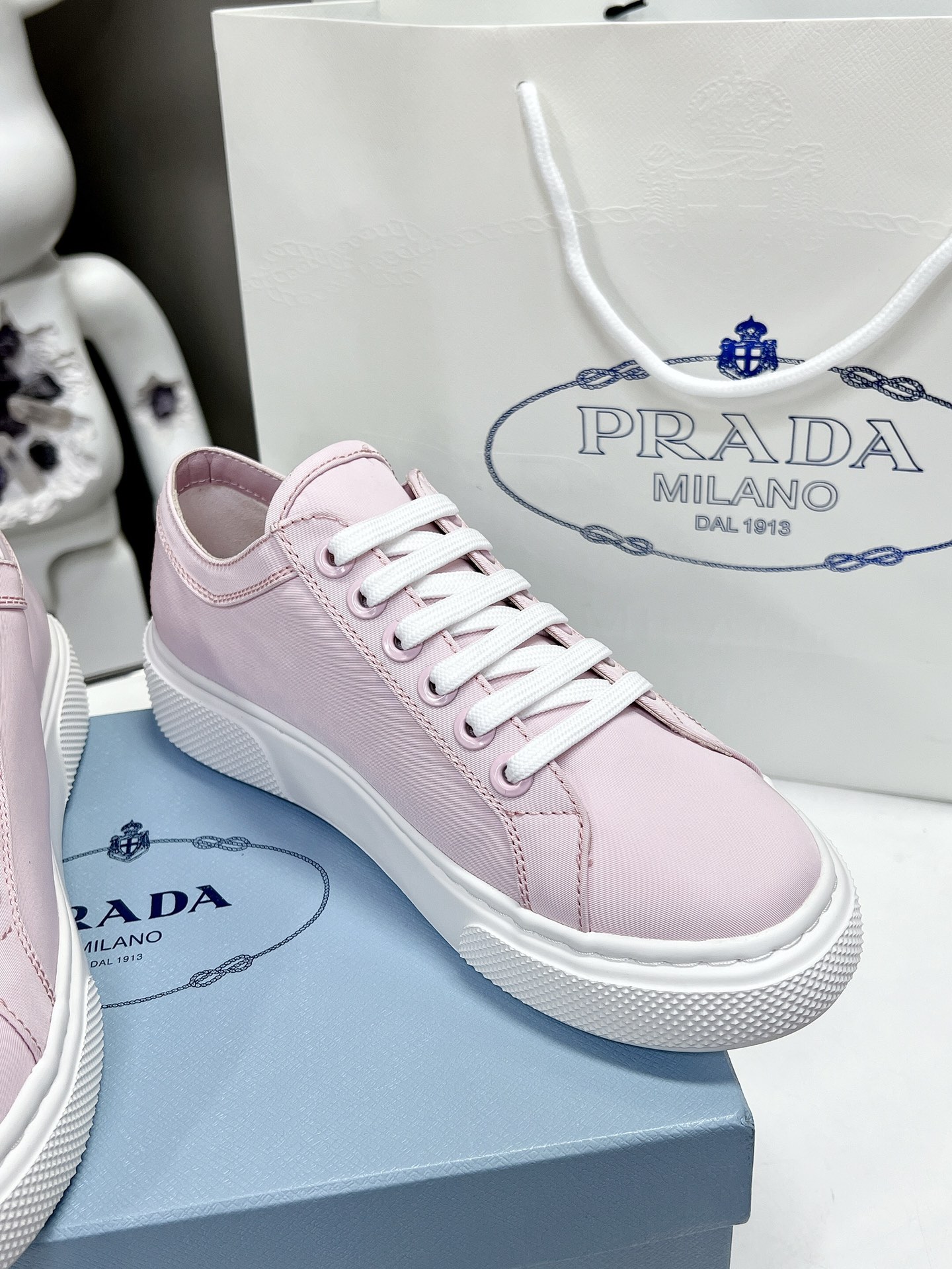 Prada Macro Re-Nylon And Brushed Sneakers Pink For Women 1.2in/30mm Prada - Soul Replicas