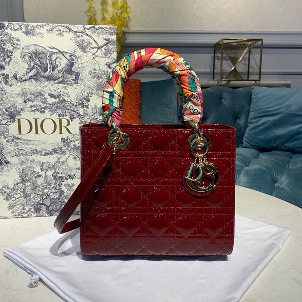 Christian Dior Medium Lady Dior Bag Cherry Red Patent Cannage For Women 24cm/9in CD M0565OWCB_M323 - Soul Replicas