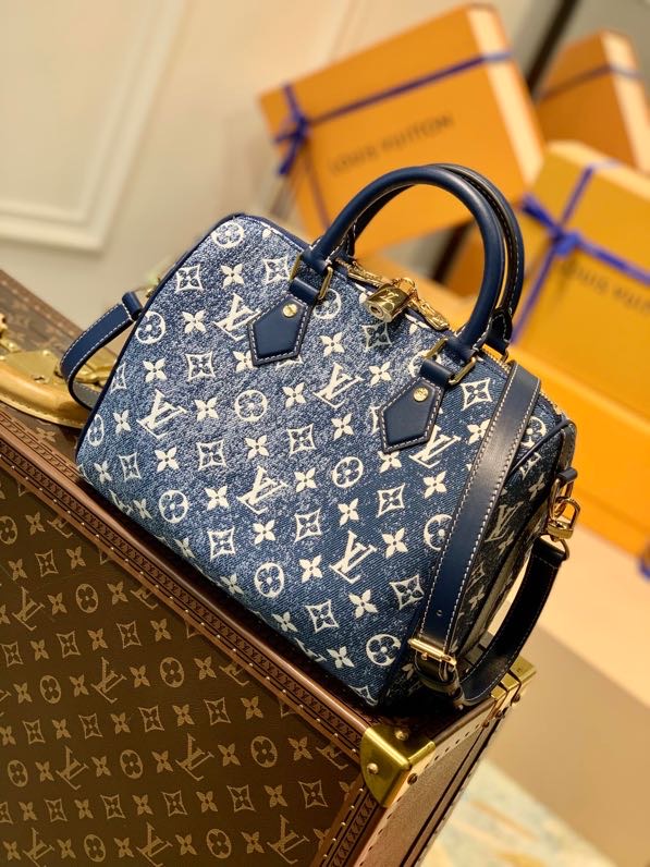 Louis Vuitton Speedy Bandouliere 25 Monogram Denim Jacquard Navy Blue For Women. Women-s Handbags 9.8in/25cm LV M59609 - Soul Replicas