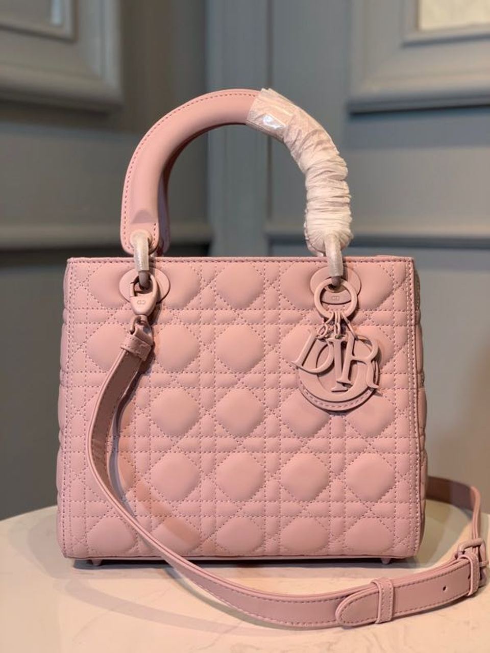Christian Dior Medium Lady Dior Bag Matte Hardware Powder Pink For Women 9.5in/24cm CD - Soul Replicas