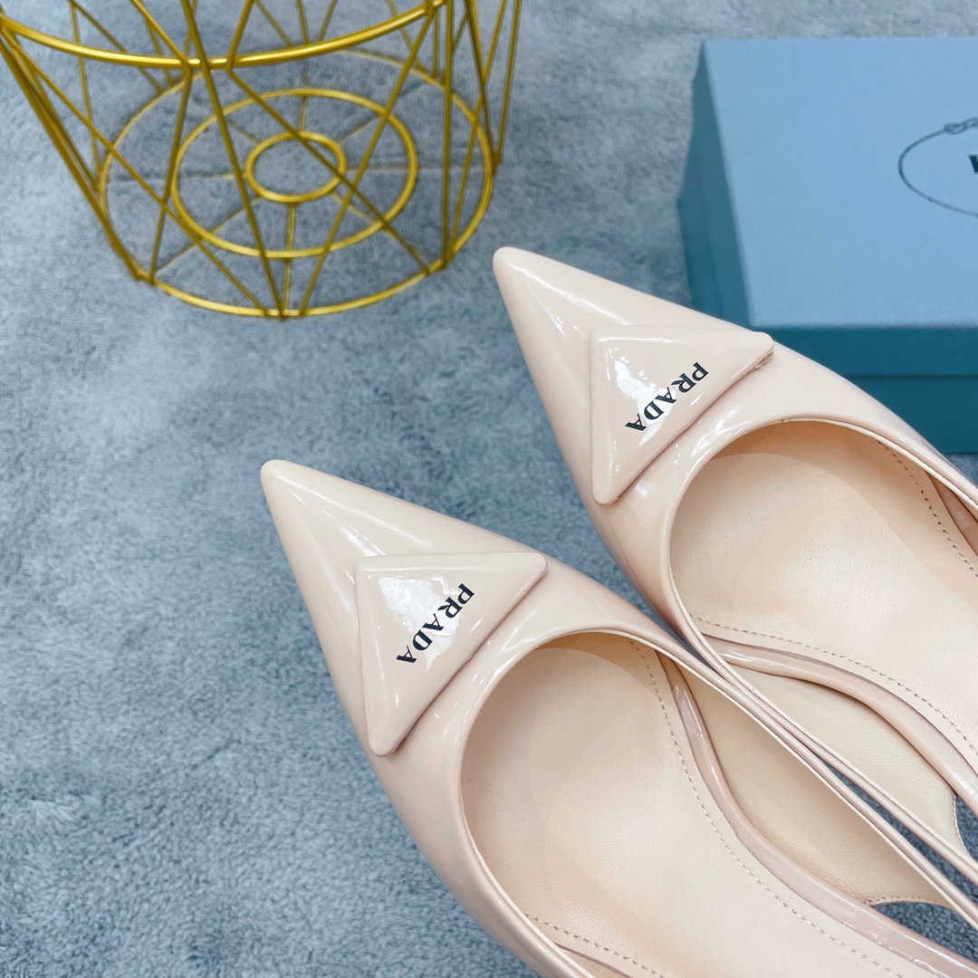 Prada Patent Sling-Back Pumps Beige For Women 3.5in/90mm Prada - Soul Replicas