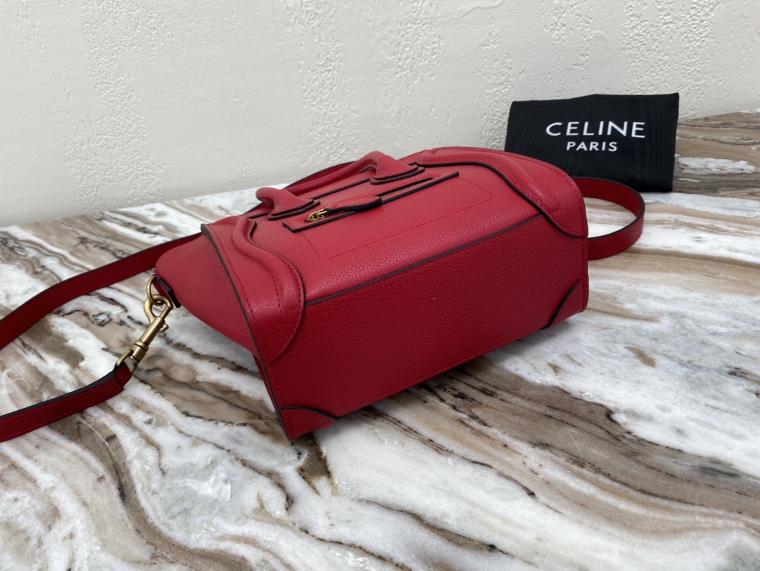 Celine Nano LuGucciage Bag In Drummed Red For Women 8in/20cm  - Soul Replicas